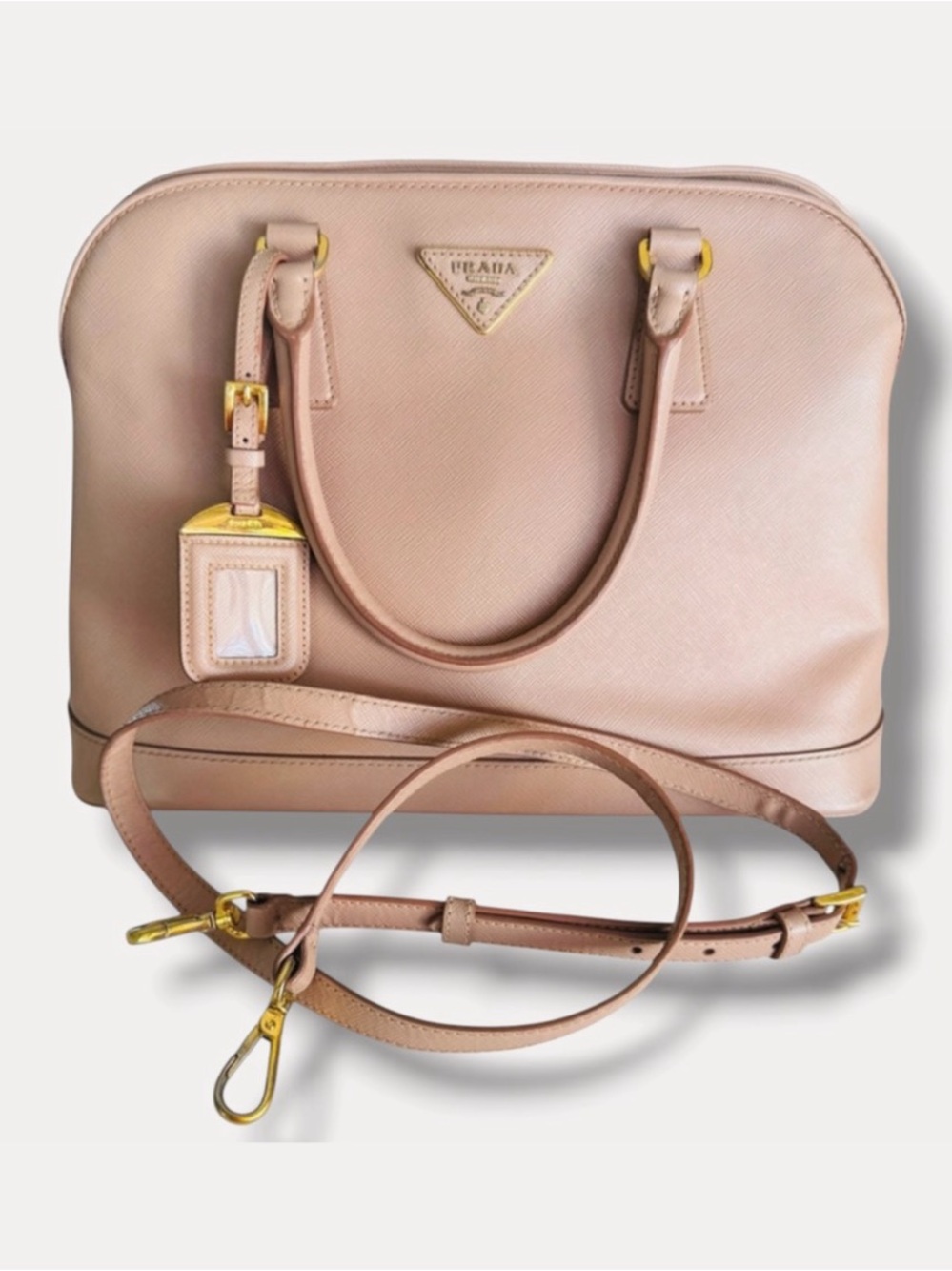 Prada Promenade Medium Saffiano Leather Top Handle Crossbody Bag Blush Beige